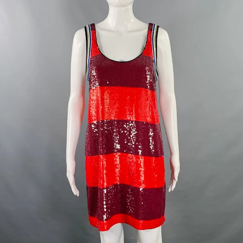 3.1 PHILLIP LIM Size S Red Burgundy Silk Stripe Tank Shift Dress