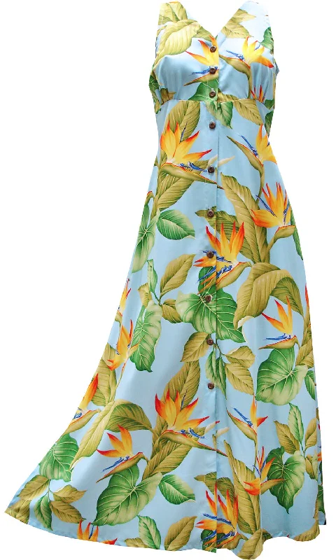 Airbrush Bird of Paradise Blue Button Front Tank Dress