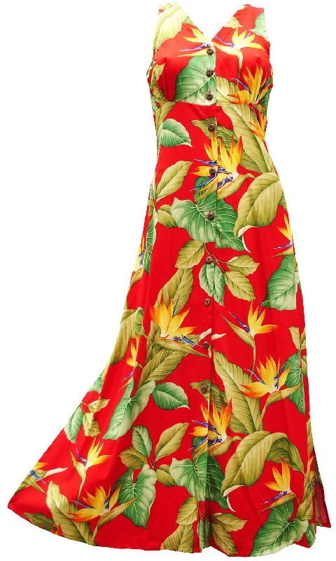 Airbrush Bird of Paradise Red Button Front Tank Dress