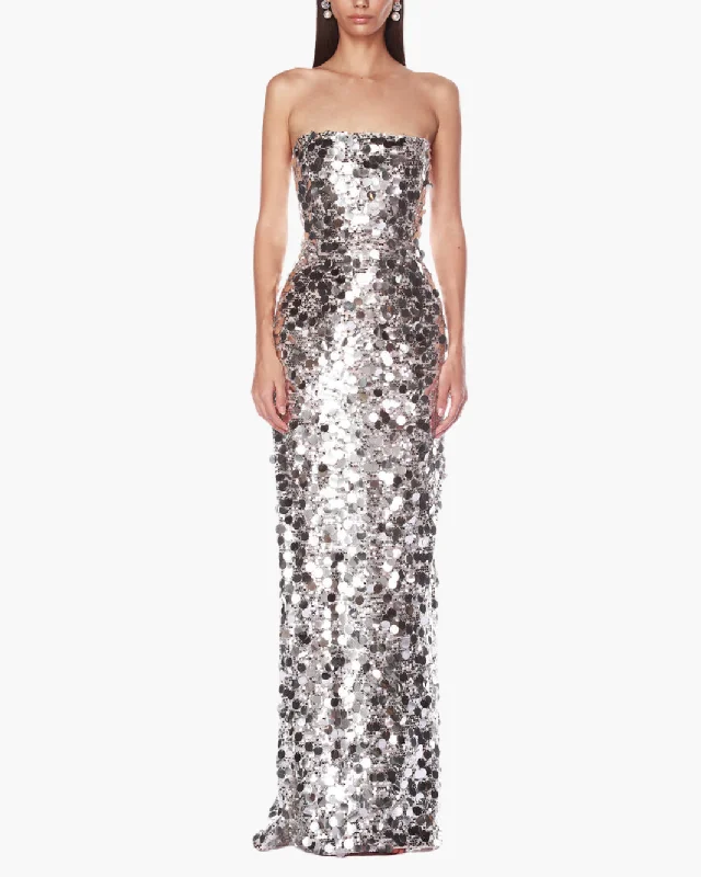 FARAH STRAPLESS GOWN IN SILVER