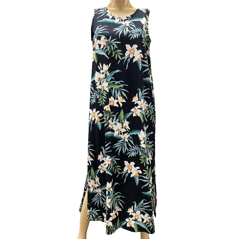 Ginger Orchid Black Long Tank Dress