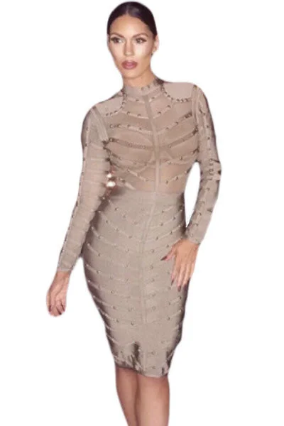 Grey Studded Mesh Bandage Dress