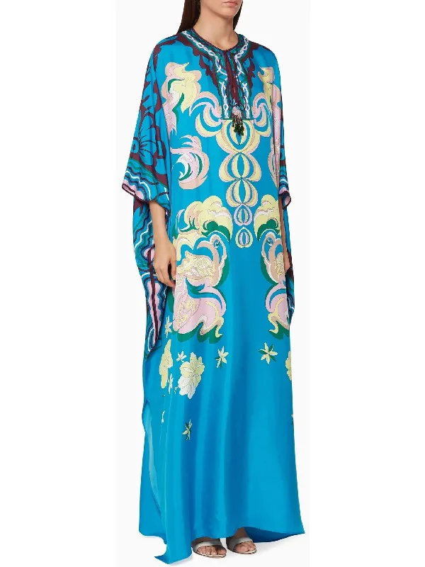 Manu Print Beaded Tassel Silk Kaftan