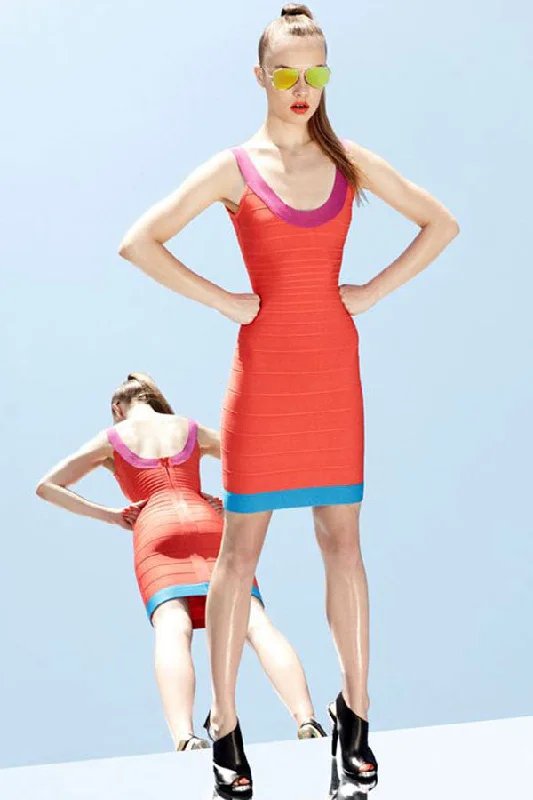 Orange U Neck Bandage Dress