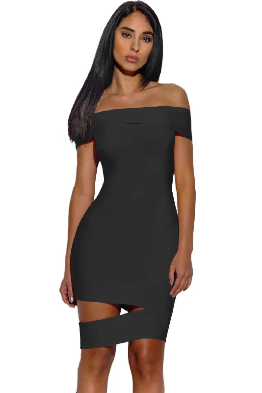 Sexy Black Off The Shoulder Cut Out Bandage Dress