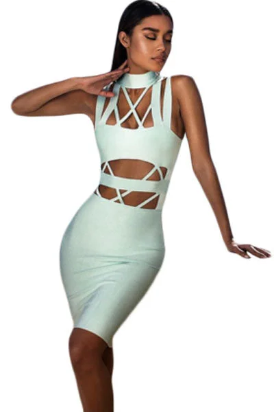 Sexy Light Blue Cutout Choker Bandage Dress