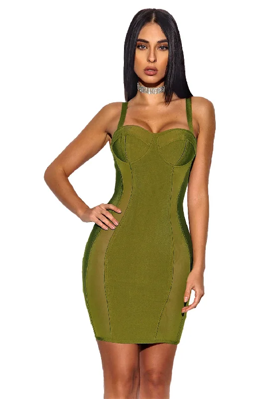 Sexy Olive Hourglass Bustier Sheath Bandage Dress