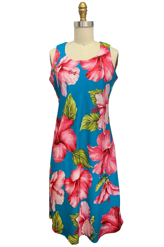 Super Hibiscus Teal Tank Dress