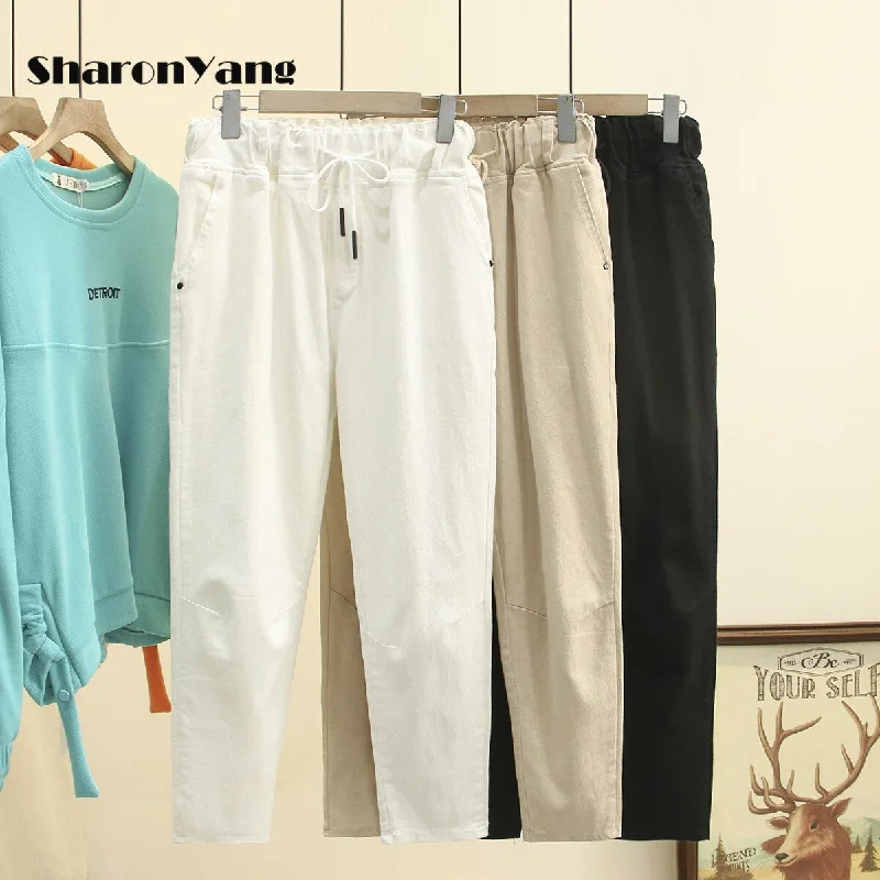 100kg Fat Ladies Autumn Korean Casual Elastic High Waist Harem Pants Women Plus Size Women's Wear White Pants for Women