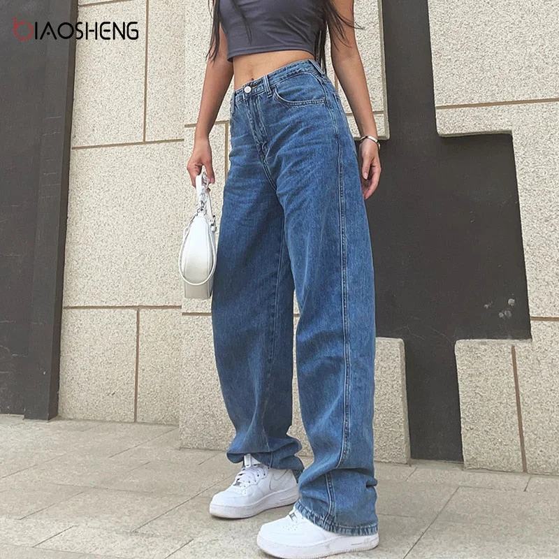 Baggy Jeans Woman High Waist Mom Jeans Denim Straight Leg Pants Loose Long Big Casual Wide Trousers Blue Washed Streetwear