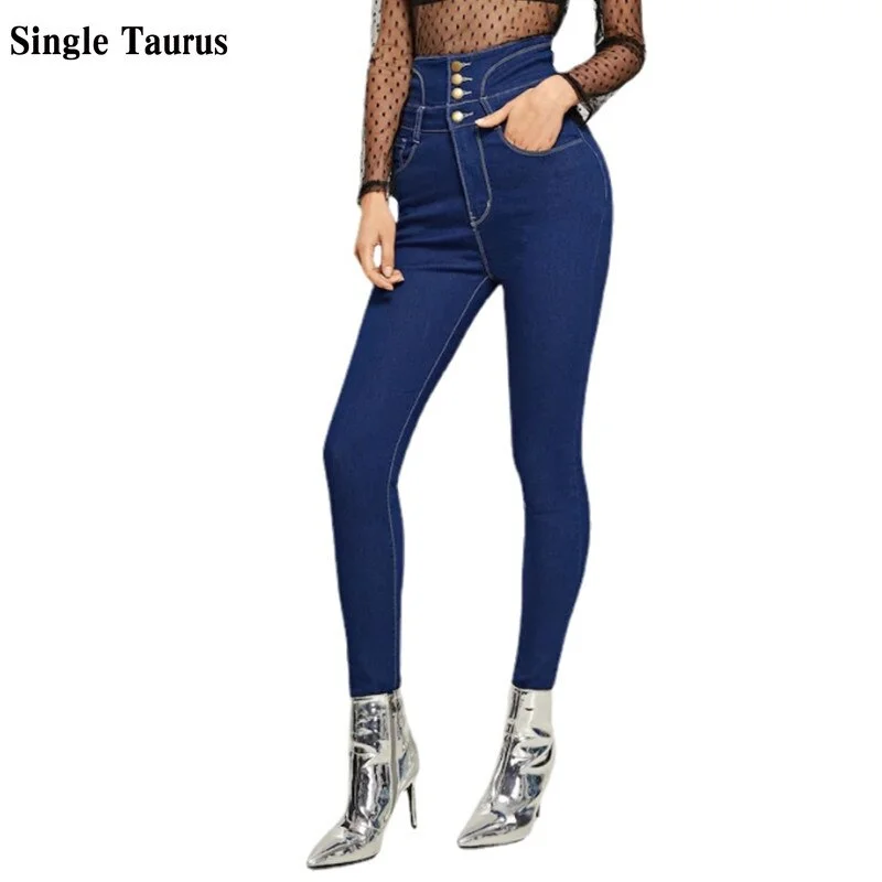 Button Fly High Waist Skinny Jeans Women 2022 Casual Streetwear Elasticity Slim Denim Pants Classic Lady Trousers