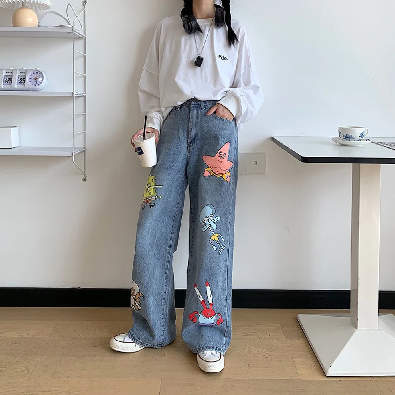 Cartoon Jeans Women Cute Hip Hop Pants Loose Rock Jeans Harajuku Autumn High Street Casual Funny Pant Streetwear Female