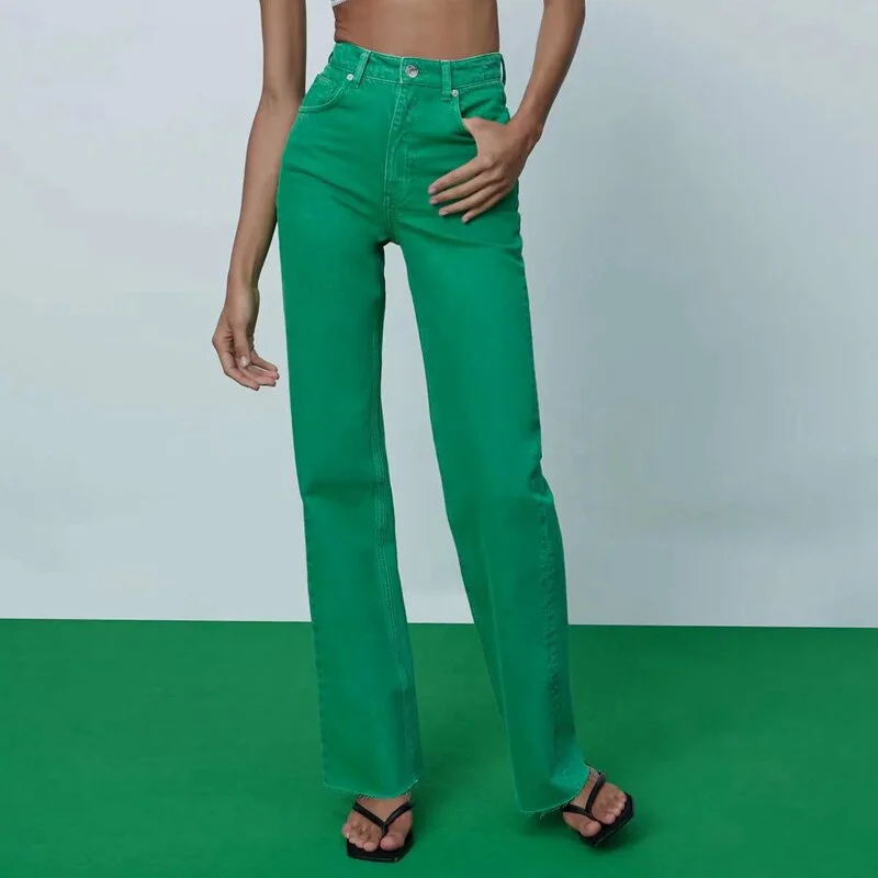 DOUJILI 2022 Pink Yellow Blue Green Rose Red High Waist Long Pants Jeans Casual Loose Pants Trousers For Women