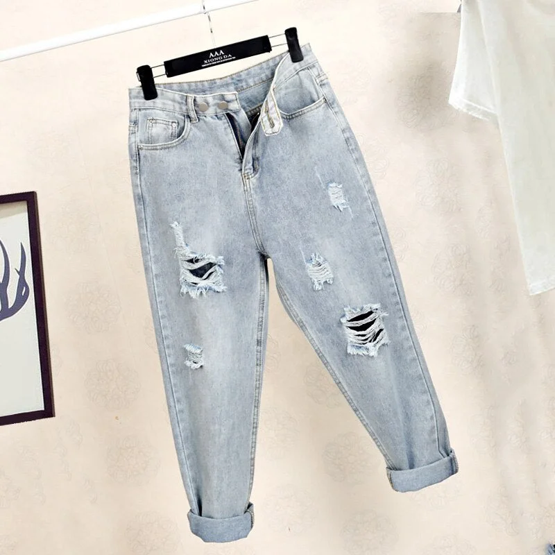 Ff1006-1 2022 autumn winter women casual Denim Pants boyfriend frayed ripped jeans for women street style