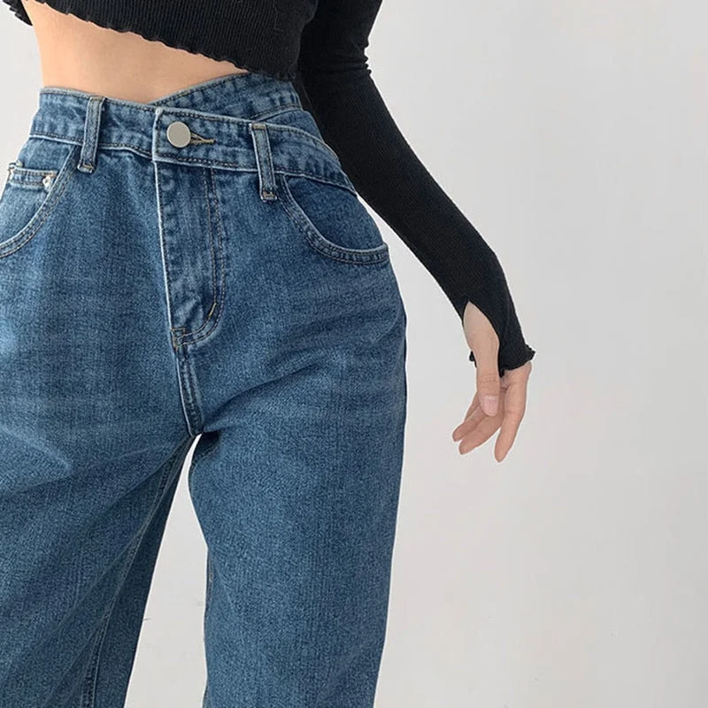 High Waist Blue Jeans Harajuku Korean Ulzzang Harajuku Denim Pants Wild Daily Casual Girl Loose Trouser Streetwear Jean Femme