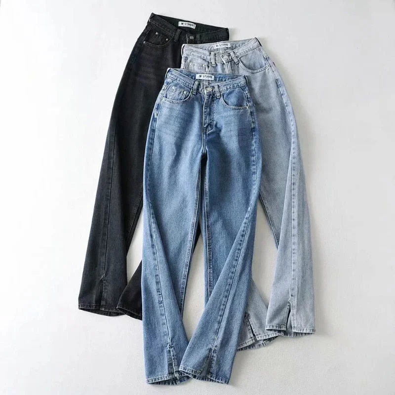 JMPRS Streetwear Women Jeans Straight High Waist Wide Legs Denim Pants Black Loose Baggy Jean Casual Pocket Female Trousers 2022