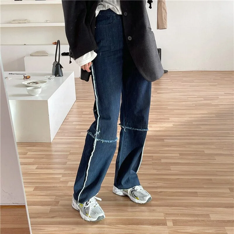 Streetwear Korea Wild High Waist Denim Pants 2022 All-Match Loose Woman Casual Lady Straight Trousers