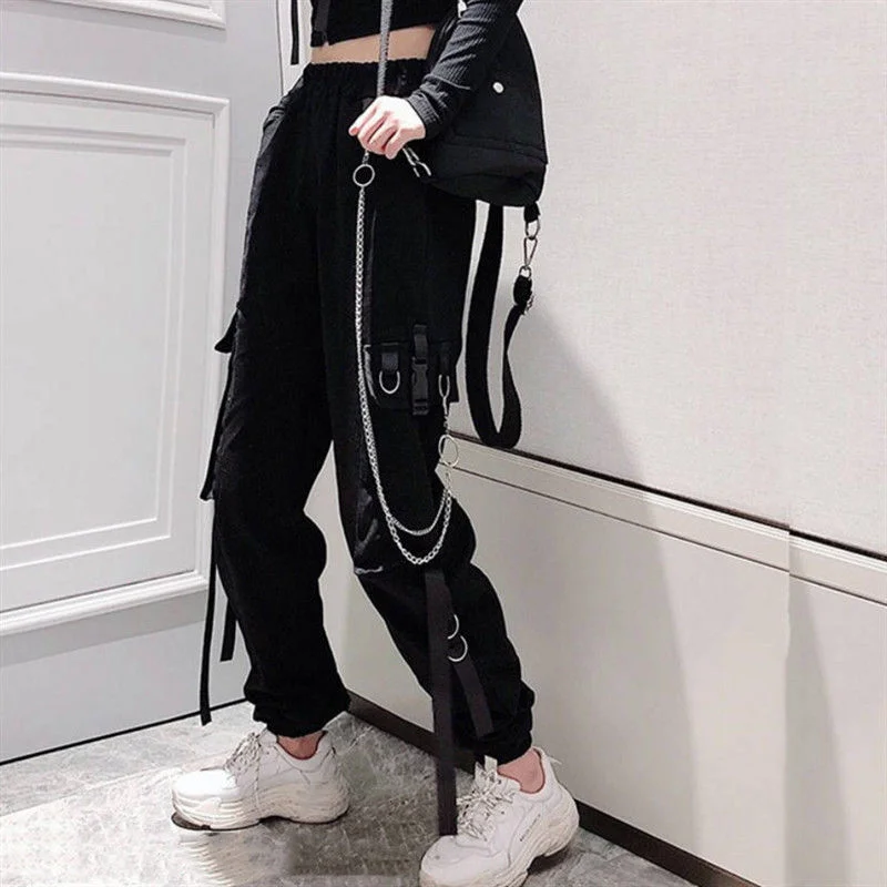 Women Elastic Waist Loose Streetwear Cargo Pants Female Ankle-length Jogging Sport Trousers Ladies Plus Szie Casual Pant