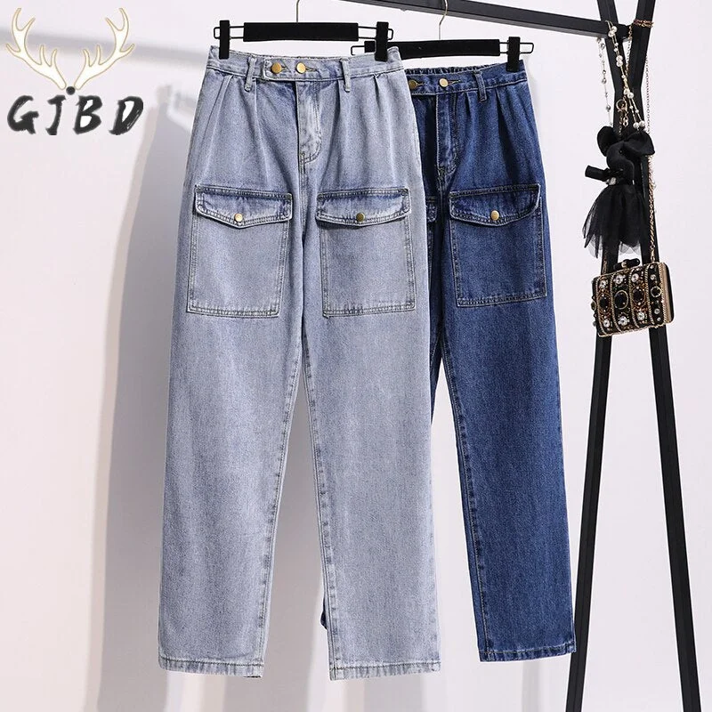 Womens Jeans Vintage Plus Size Straight Baggy High Waist Korean Streetwear Casual Pants Wide Leg Jeans Mom Denim Trouser