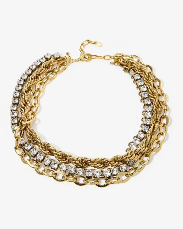 Gold Layered Rope Crystal Chain Necklace Gold