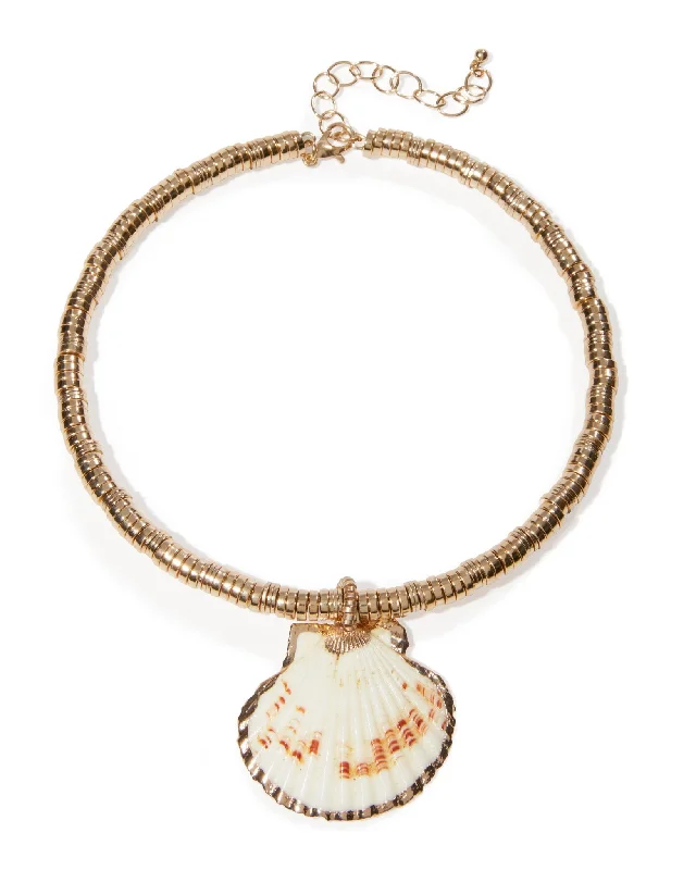 Gold Seashell Necklace Gold Lace Dress Classic