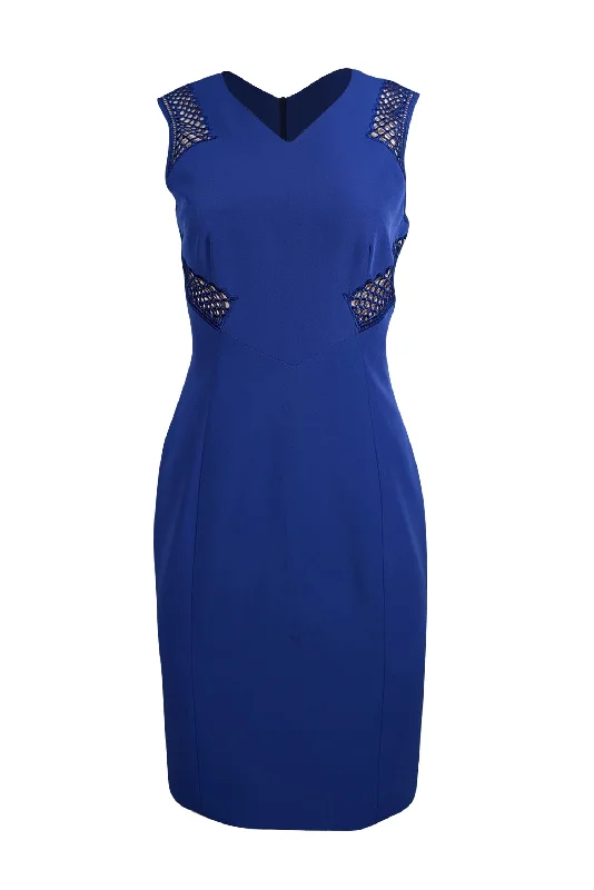 Karen Millen - Royal Blue Sleeveless Eyelet Lace Trim Dress Sz 8