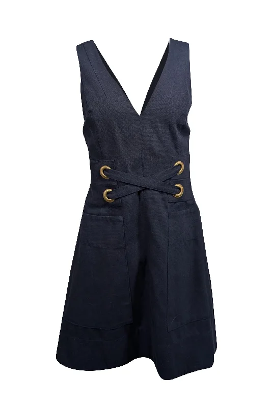 Lover - Navy Pinafore Dress w/ Lace-Up Detail Sz 6