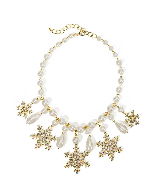 Pearl And Snowflake Necklace Gold