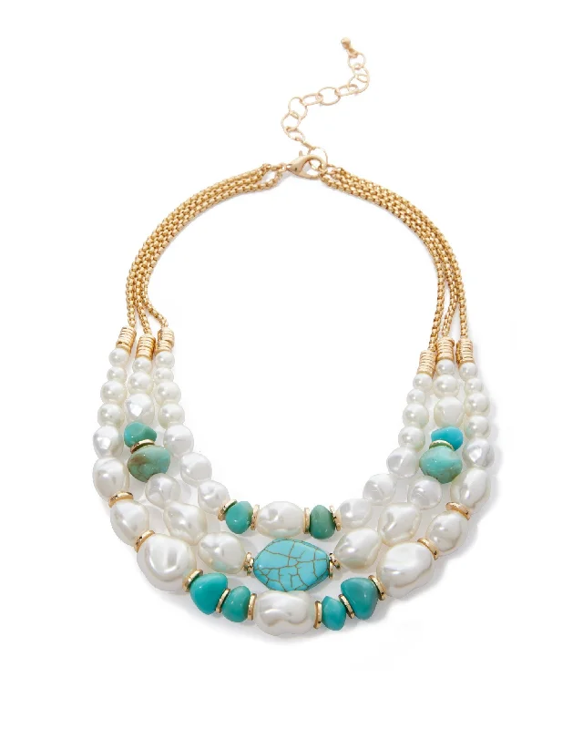 Pearl And Turquoise Layered Necklace Turquoise Multi