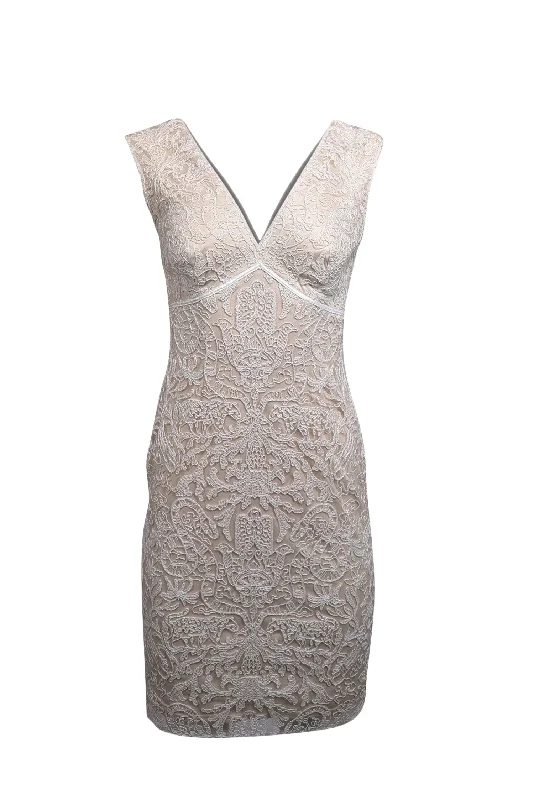 Tadashi Shoji - Cream w/ Ivory Lace Sleeveless Dress Sz 2