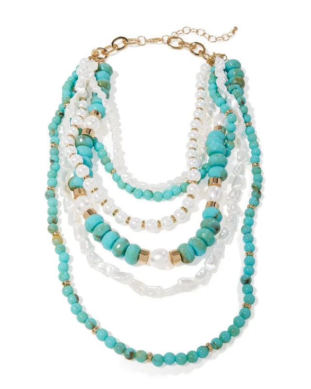 Turquoise and Pearl Layered Necklace White/Blue