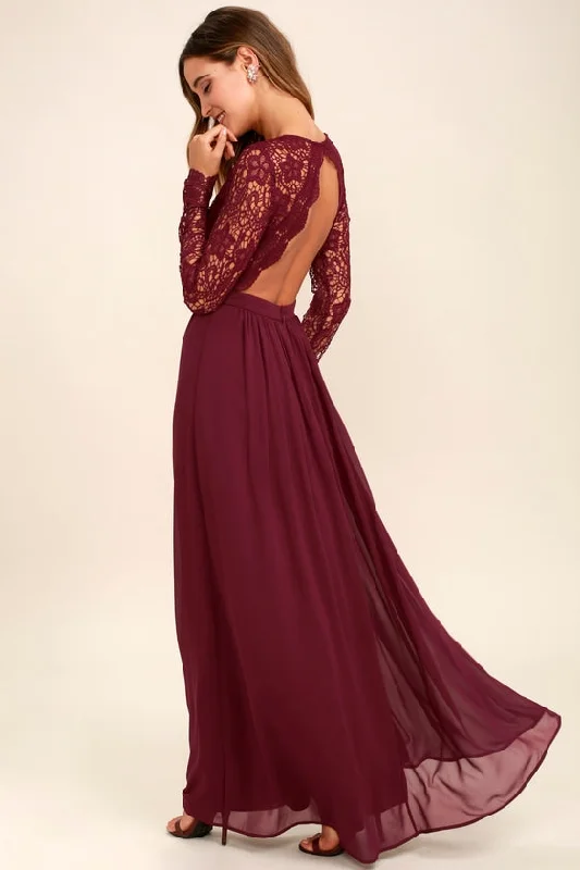 Other BURGUNDY LONG SLEEVE LACE DRESS