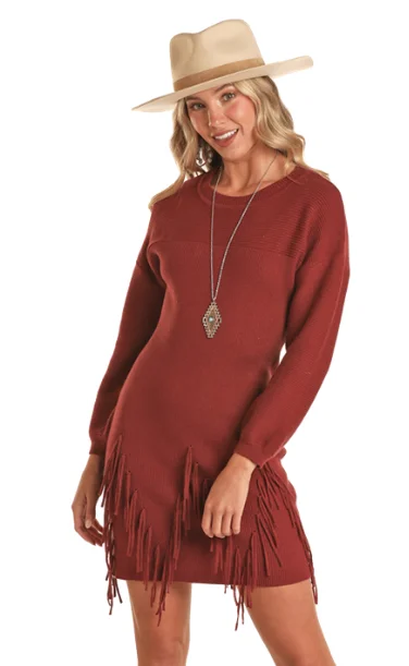 Rock & Roll Cowgirl Fringe Sweater Dress