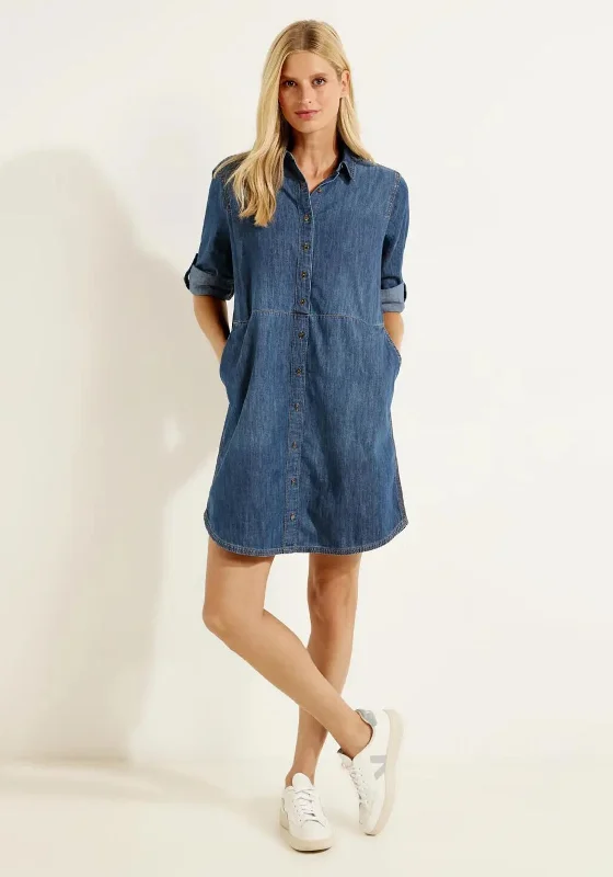 Cecil Cotton Denim Dress, Mid Blue Wash