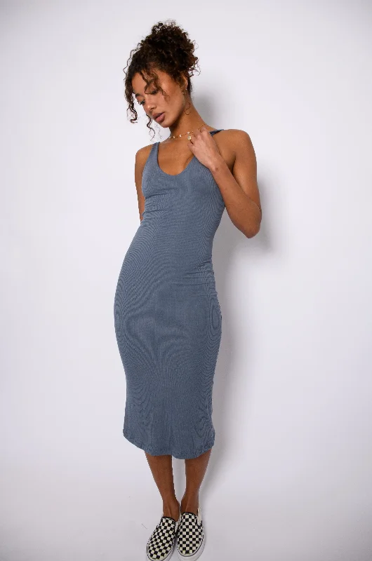 Kelsey Dress Ribbed - Denim