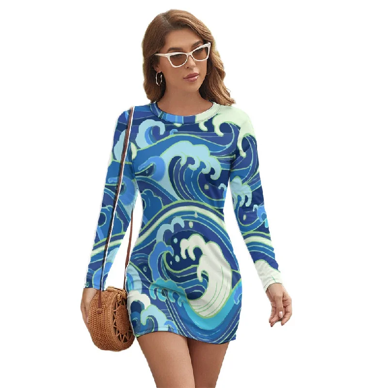 Women's Long Sleeve Round Neck Slim Dress