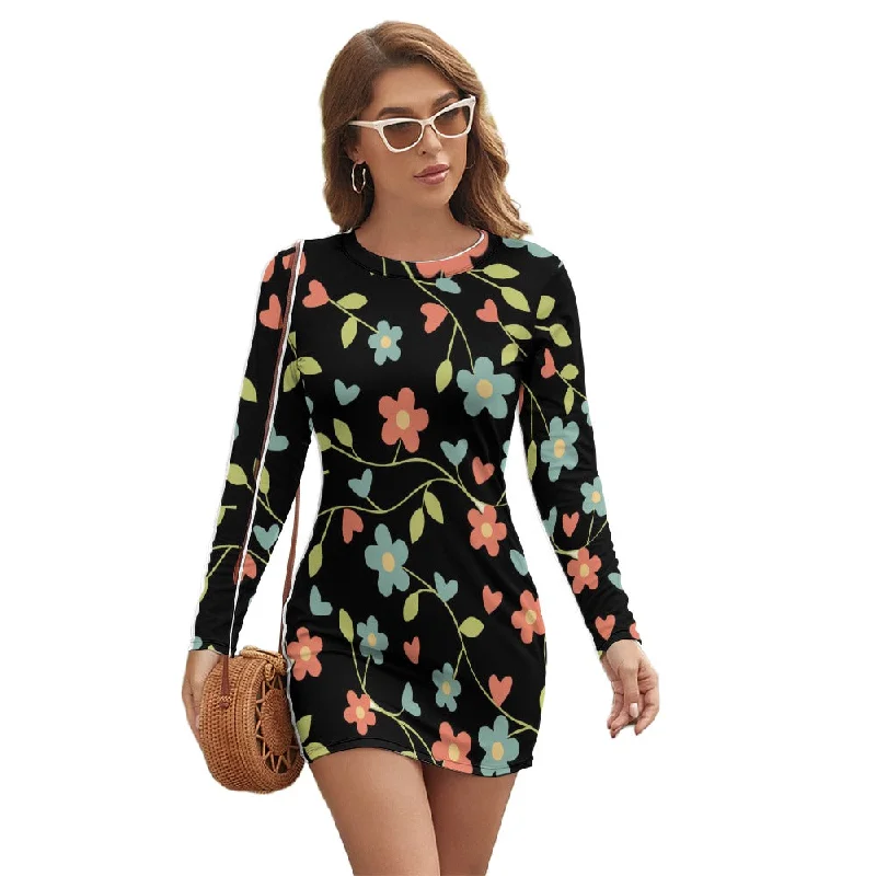 Women's Long Sleeve Round Neck Slim Dress