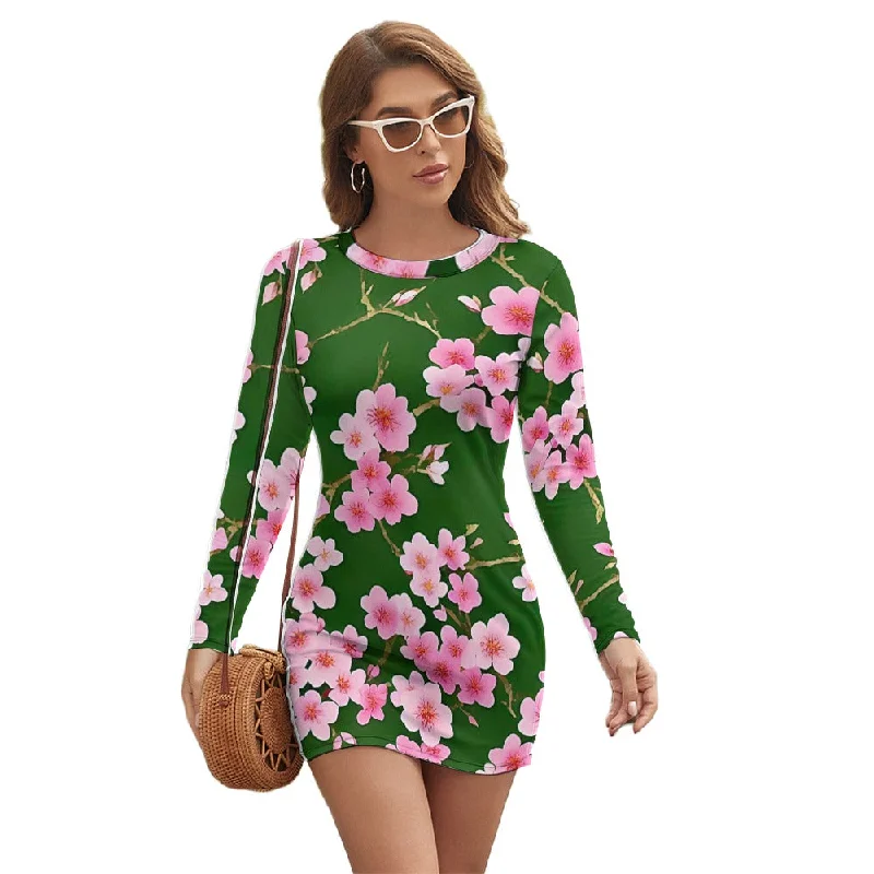 Women's Long Sleeve Round Neck Slim Dress