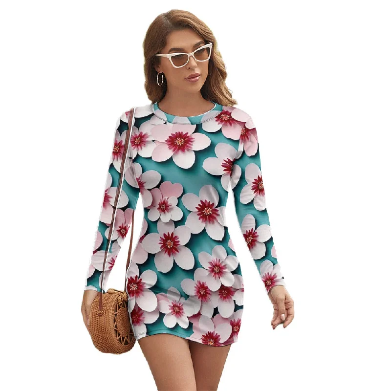 Women's Long Sleeve Round Neck Slim Dress