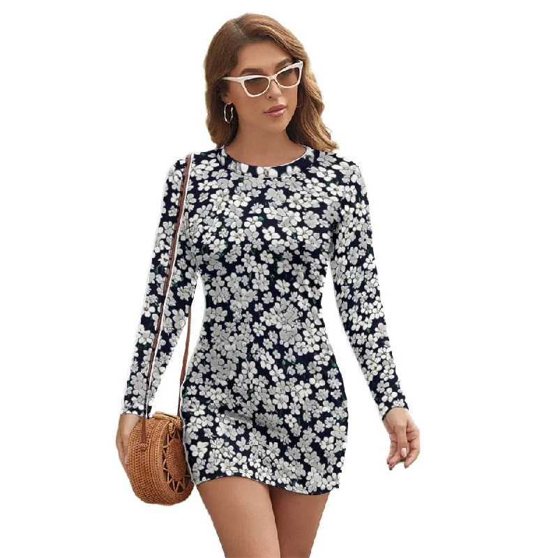 Women's Long Sleeve Round Neck Slim Dress