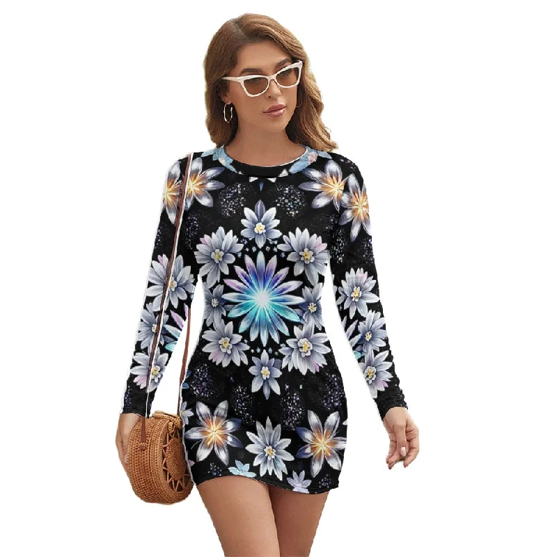 Women's Long Sleeve Round Neck Slim Dress