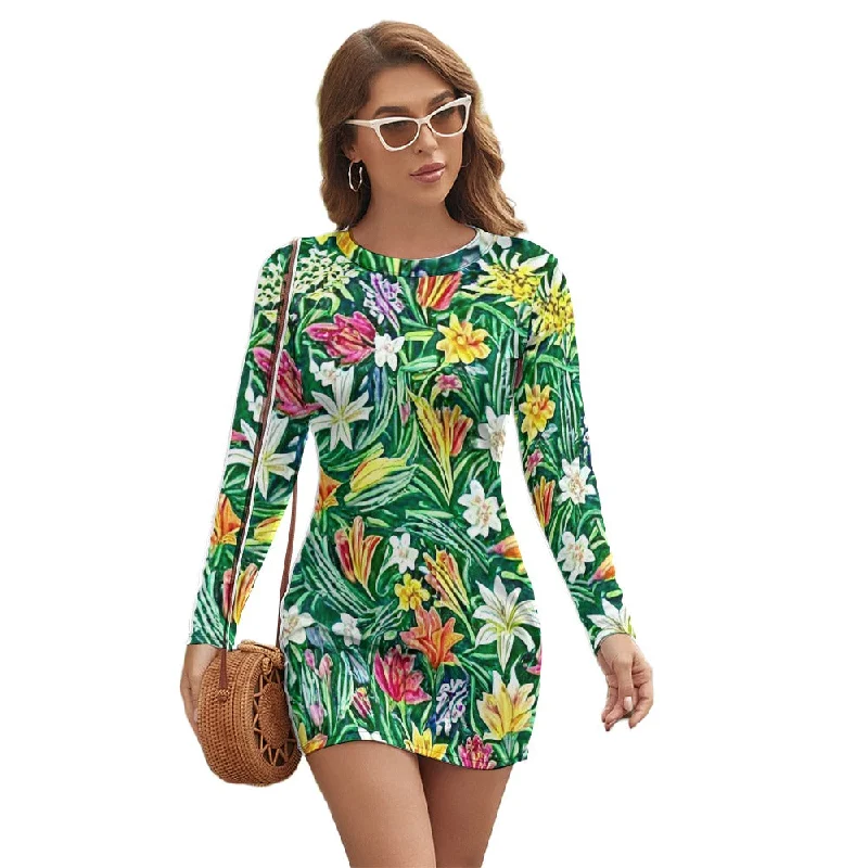 Women's Long Sleeve Round Neck Slim Dress