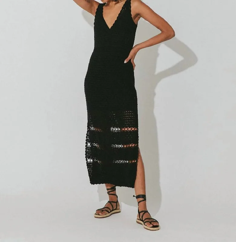 Diah Crochet Midi Dress In Black