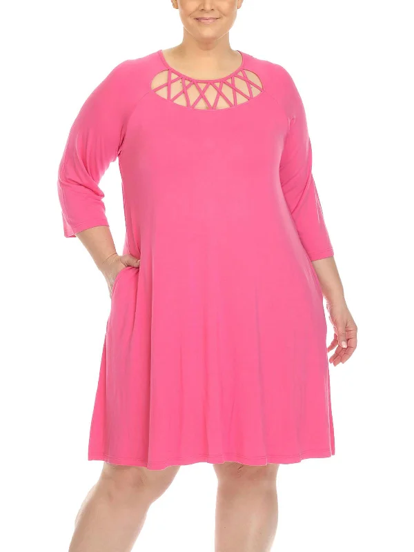 Plus Womens Knit Swing Midi Dress