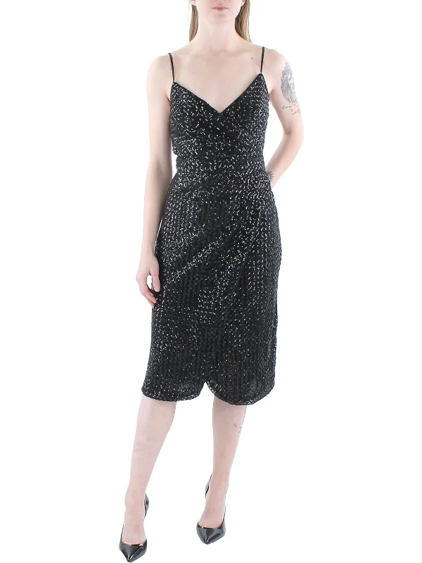 Womens Sequined Midi Cocktail and Party Dress