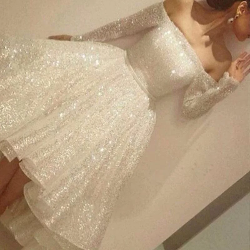 Off Shoulder Sequin Empire Waist Puffy Dress