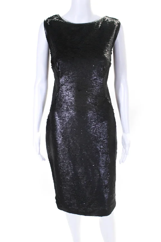 Peter Hidalgo Womens Back Zip Scoop Neck Sequin Shift Dress Black