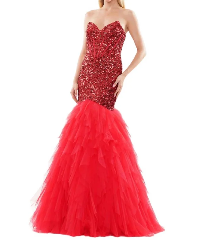 Sequin Mermaid Prom Dress In Red