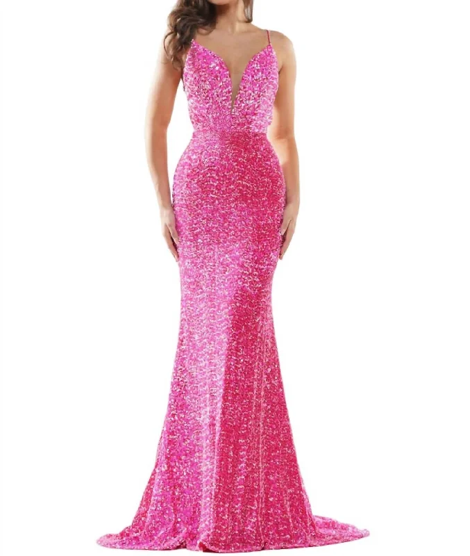 Sequin Mermaid Prom Gown In Hot-Pink