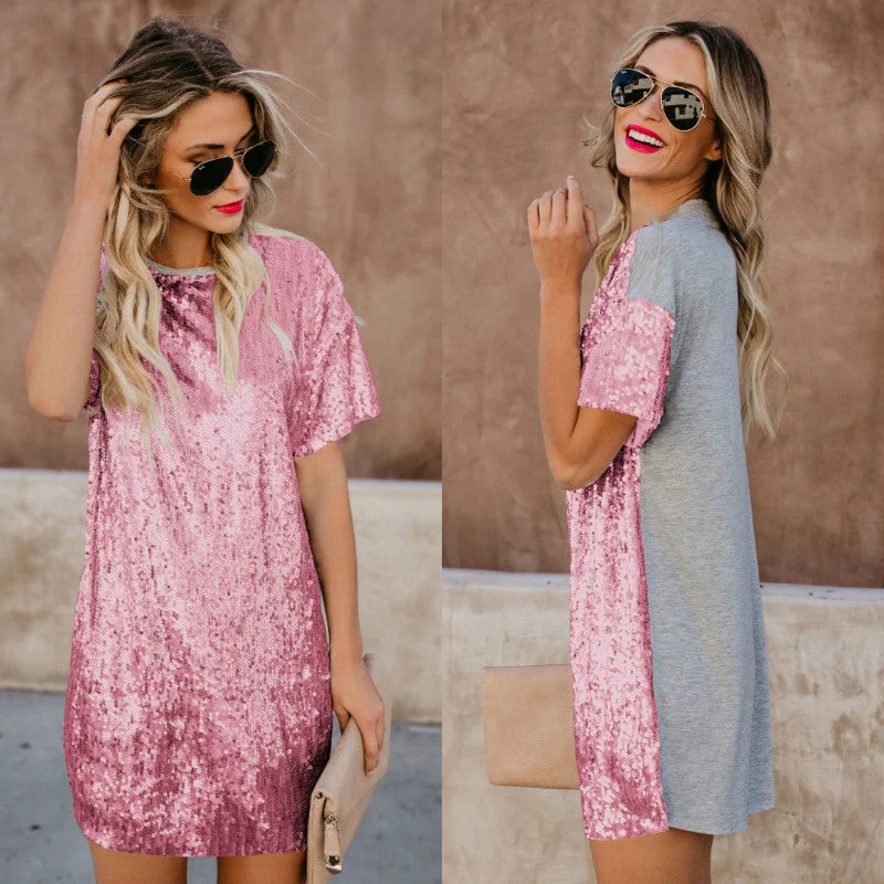 Sequin Splice Sweatshirt Short Dress